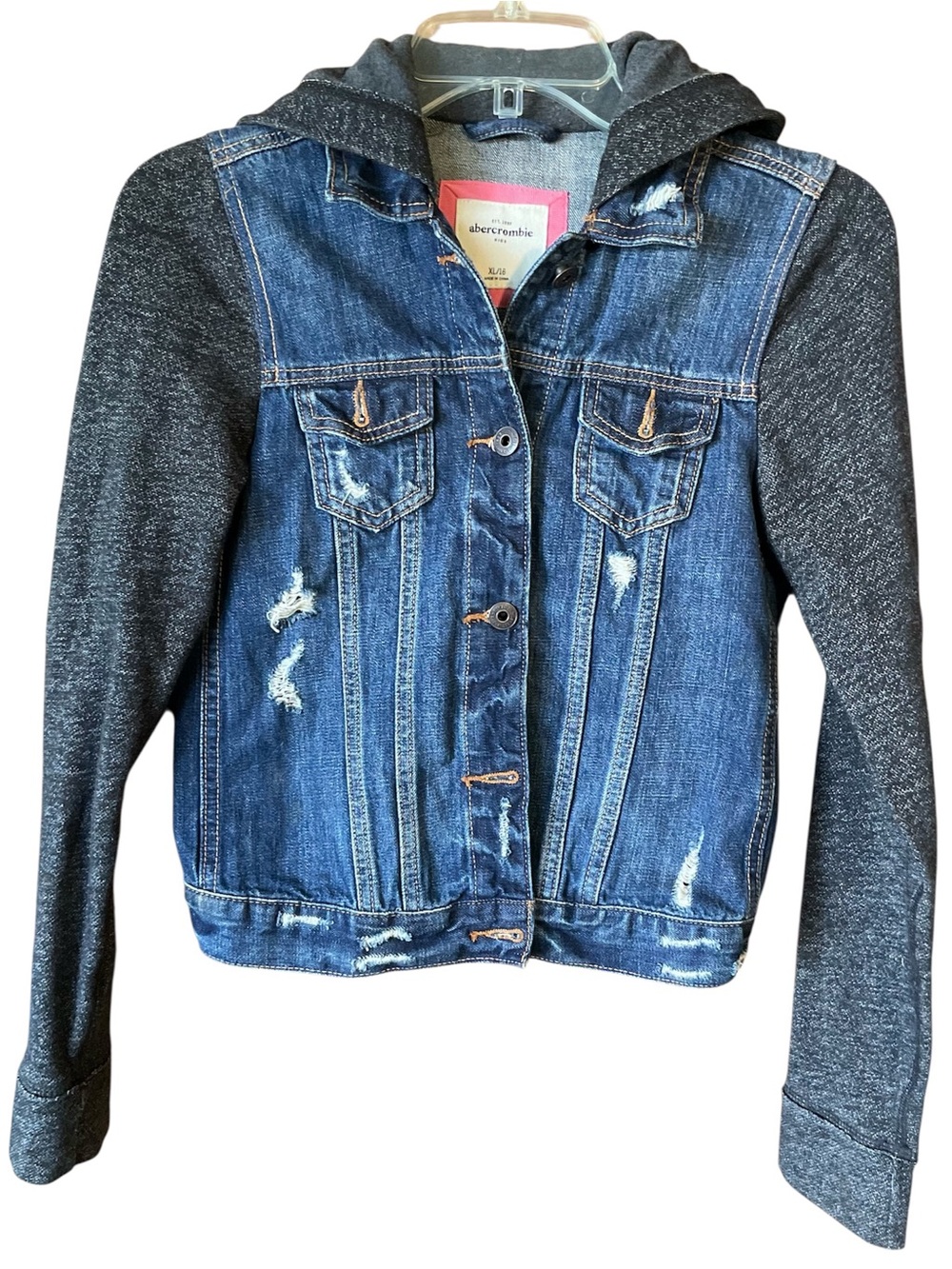Abercrombie kids Denim Jacket with Knit Hoodie - Blue & Charcoal